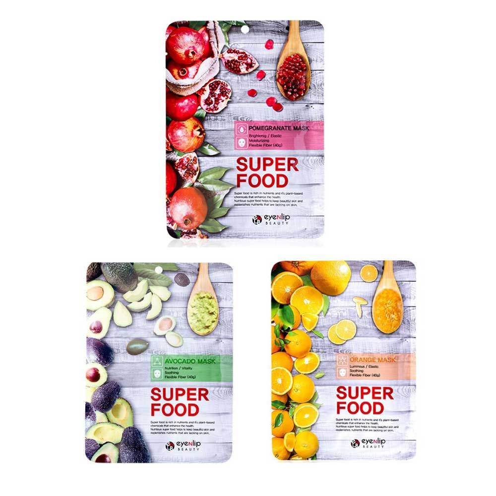 EYENLIP Sheet Mask 3-Type Set (Pomegranate Avocado Orange) 23ml 10pcs Fruit Essence Pack _ Made in Korea